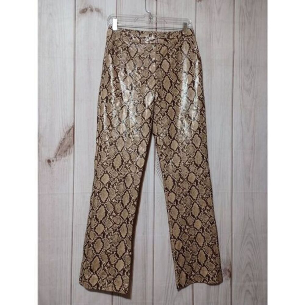 Topshop Faux Leather Snakeskin Print Straight Leg Pants Brown Tan‎ US 4 F103838